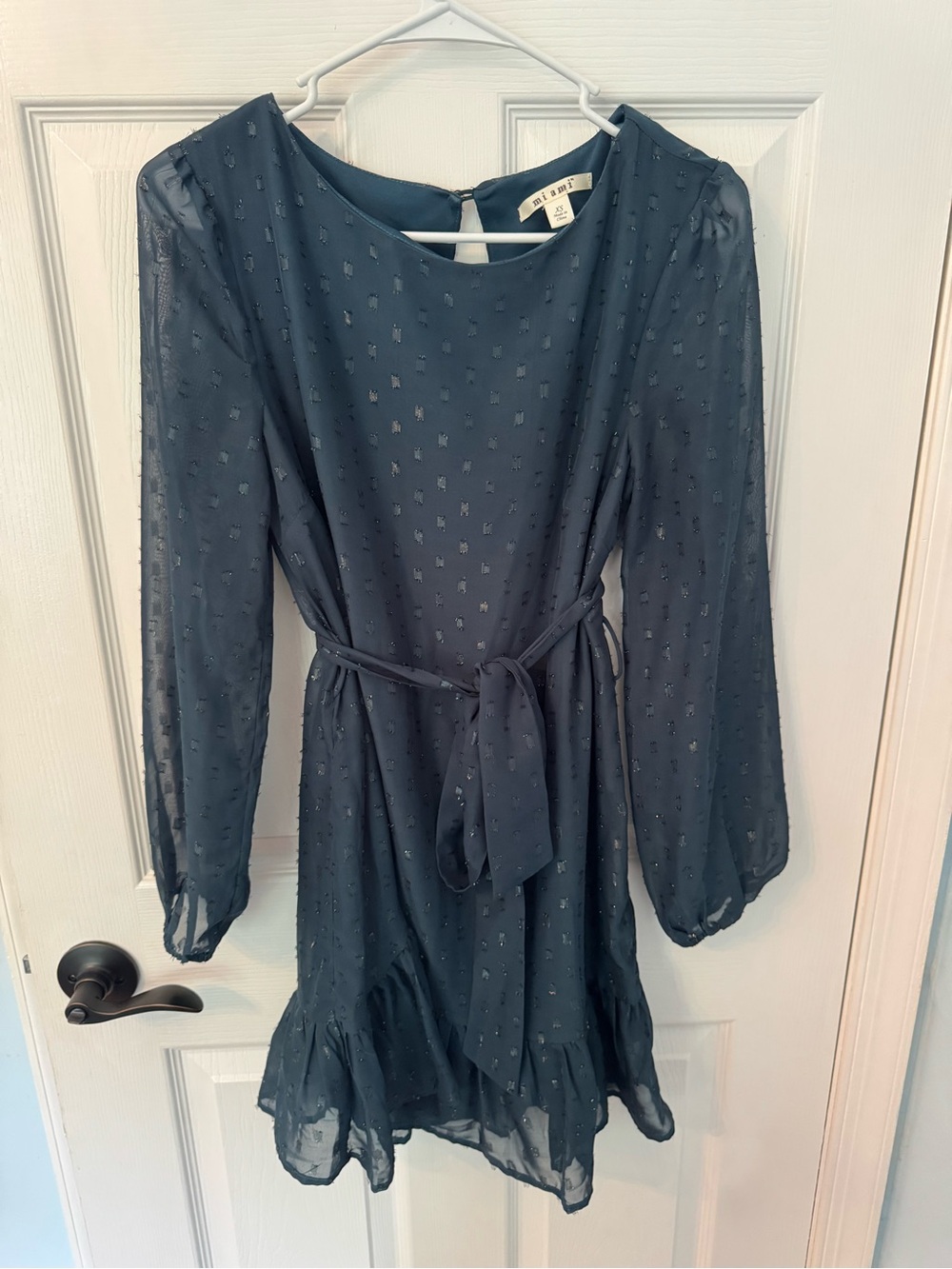 miami Teal Textured Mini Dress with Tie Waist